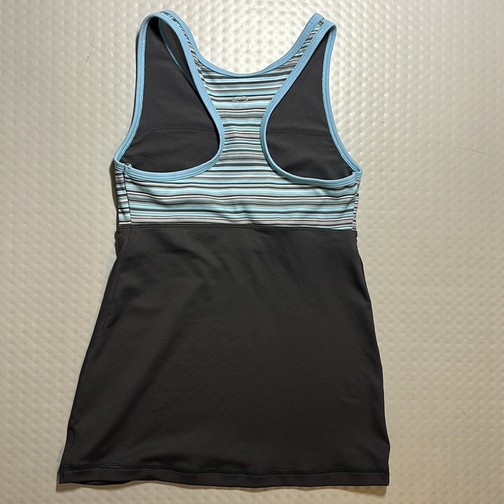 Sleeveless athletic top by Champion faux-wrap stripes blue white grey Adult S - Picture 5 of 9